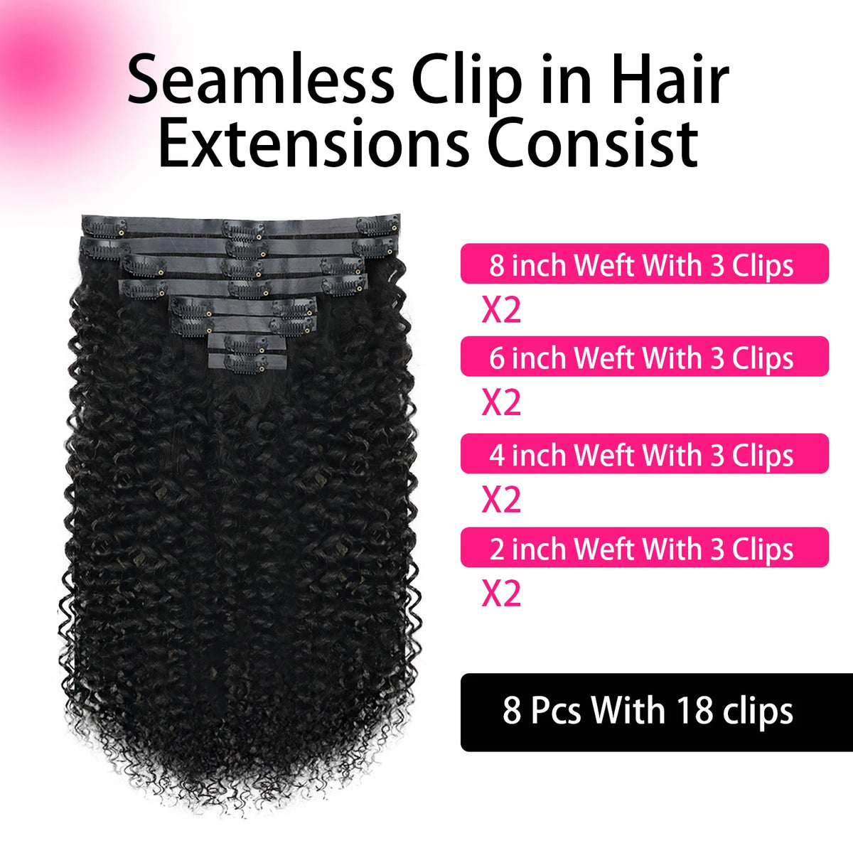 Liqusee Remy Clip-In Hair Extensions Curly Wave 8 Piece Set