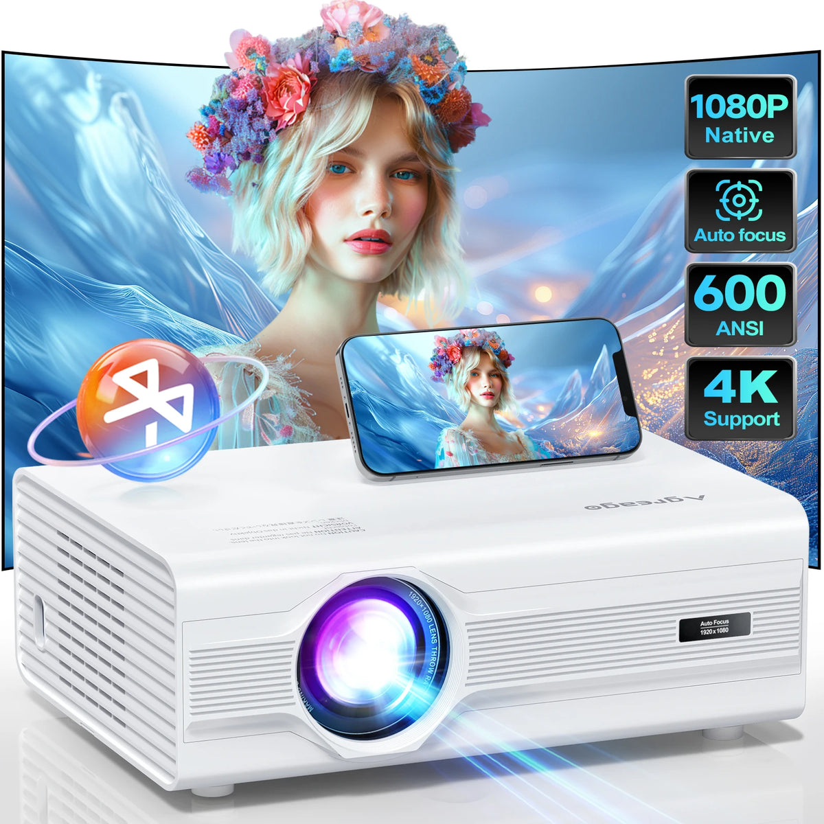 4K Smart Projector With WiFi 6 And Bluetooth 5.2 1080P