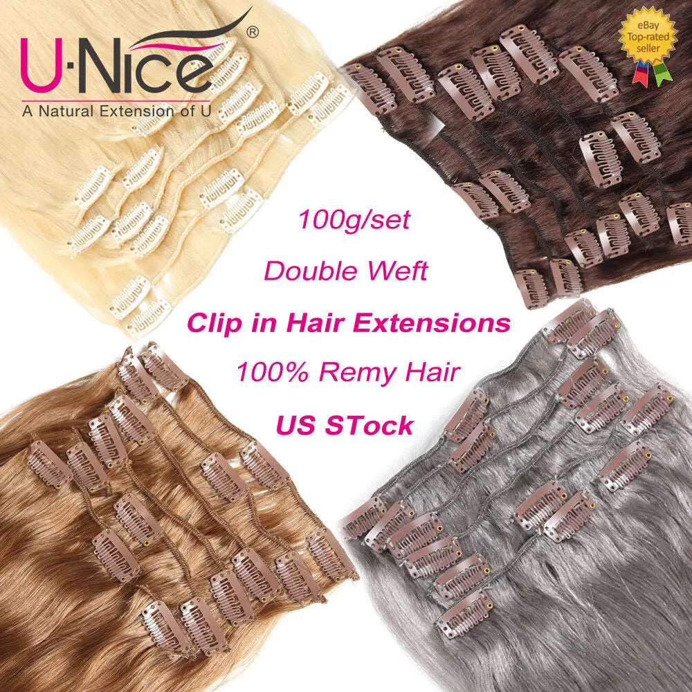 UNice Straight Clip In Hair Extensions 100 Percent Human Hair