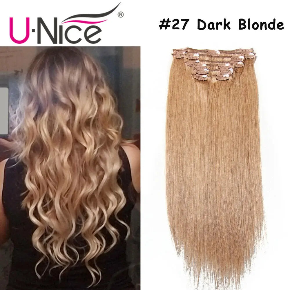 UNice Straight Clip In Hair Extensions 100 Percent Human Hair