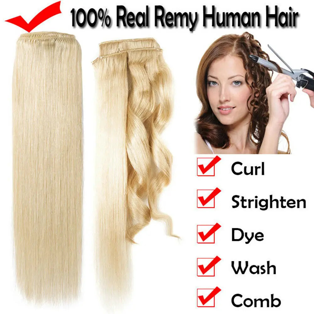 UNice Straight Clip In Hair Extensions 100 Percent Human Hair