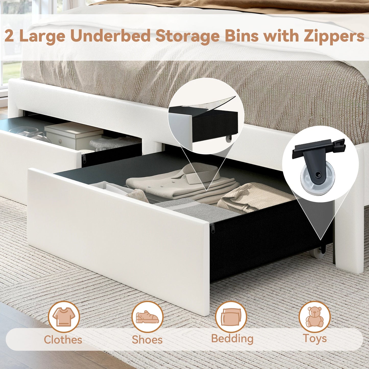 SIBEDS LED Bed Frame With Storage Drawers Star Projector Charging Station