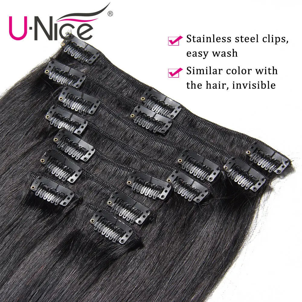 UNice Straight Clip In Hair Extensions 100 Percent Human Hair