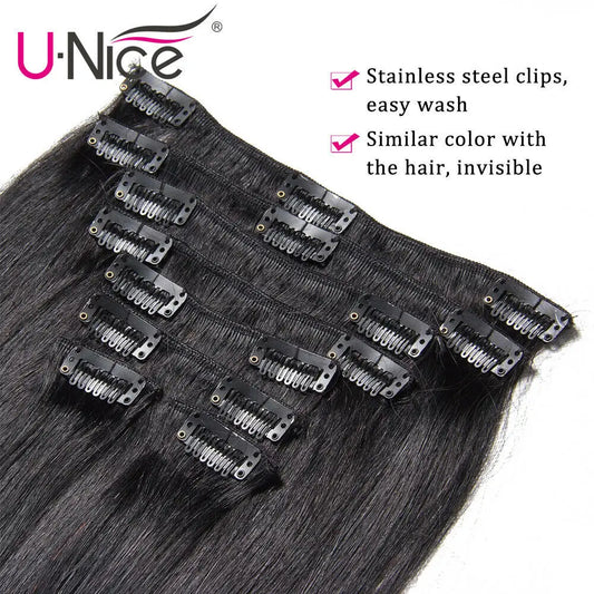 UNice Straight Clip In Hair Extensions 100 Percent Human Hair