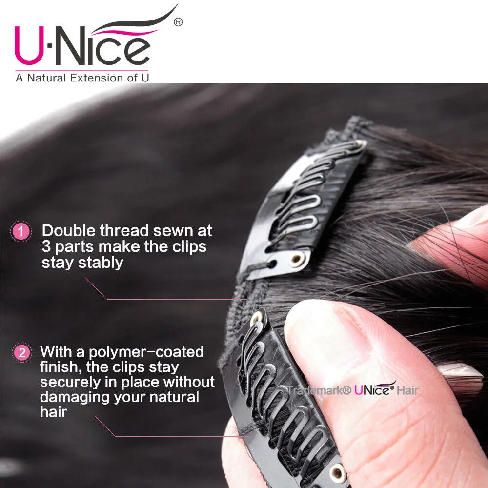 UNice Straight Clip In Hair Extensions 100 Percent Human Hair