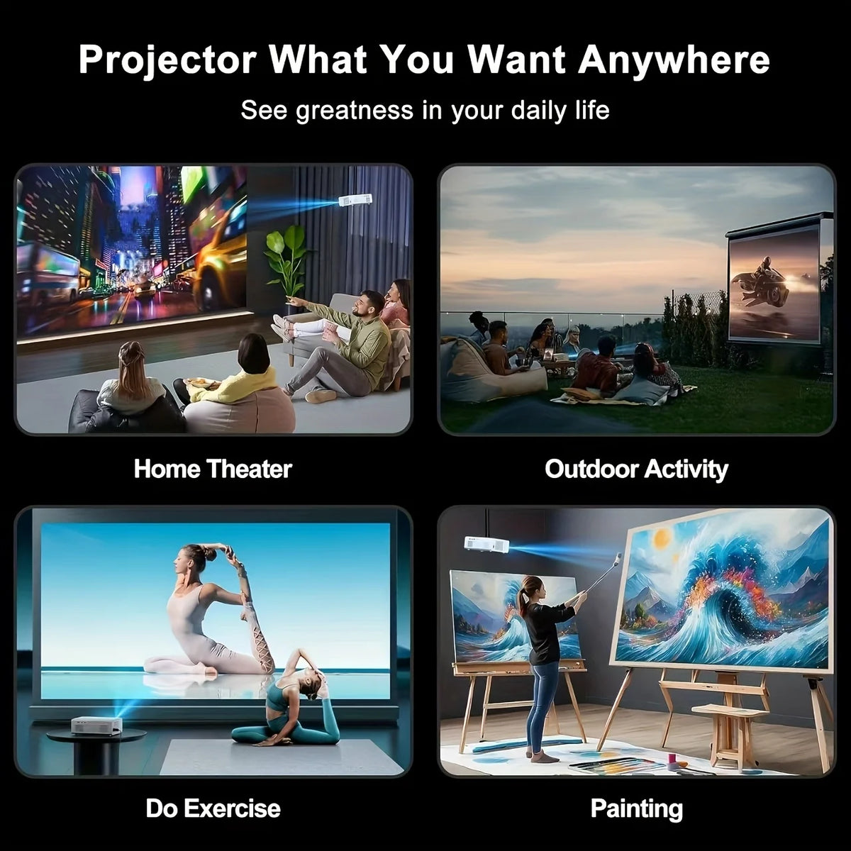 4K Smart Projector With WiFi 6 And Bluetooth 5.2 1080P