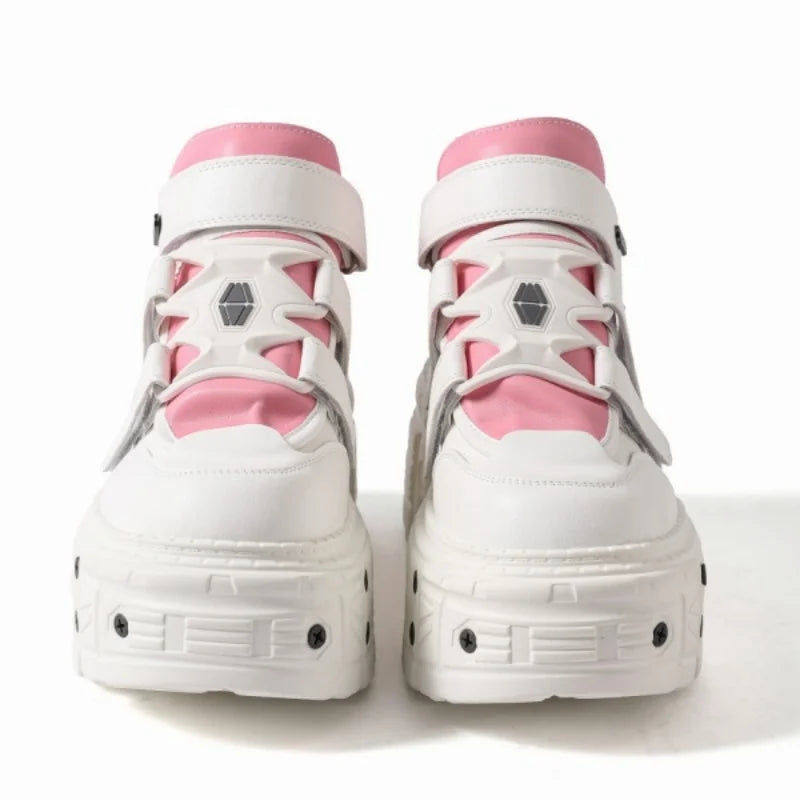 Women Punk Chunky Platform Sneakers Hook Loop Gothic Leather Trainers