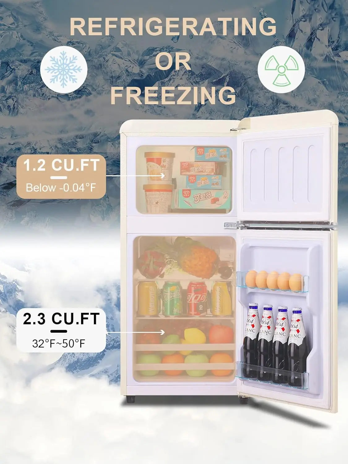 Krib Bling Compact Refrigerator Mini Fridge With Freezer Retro Design