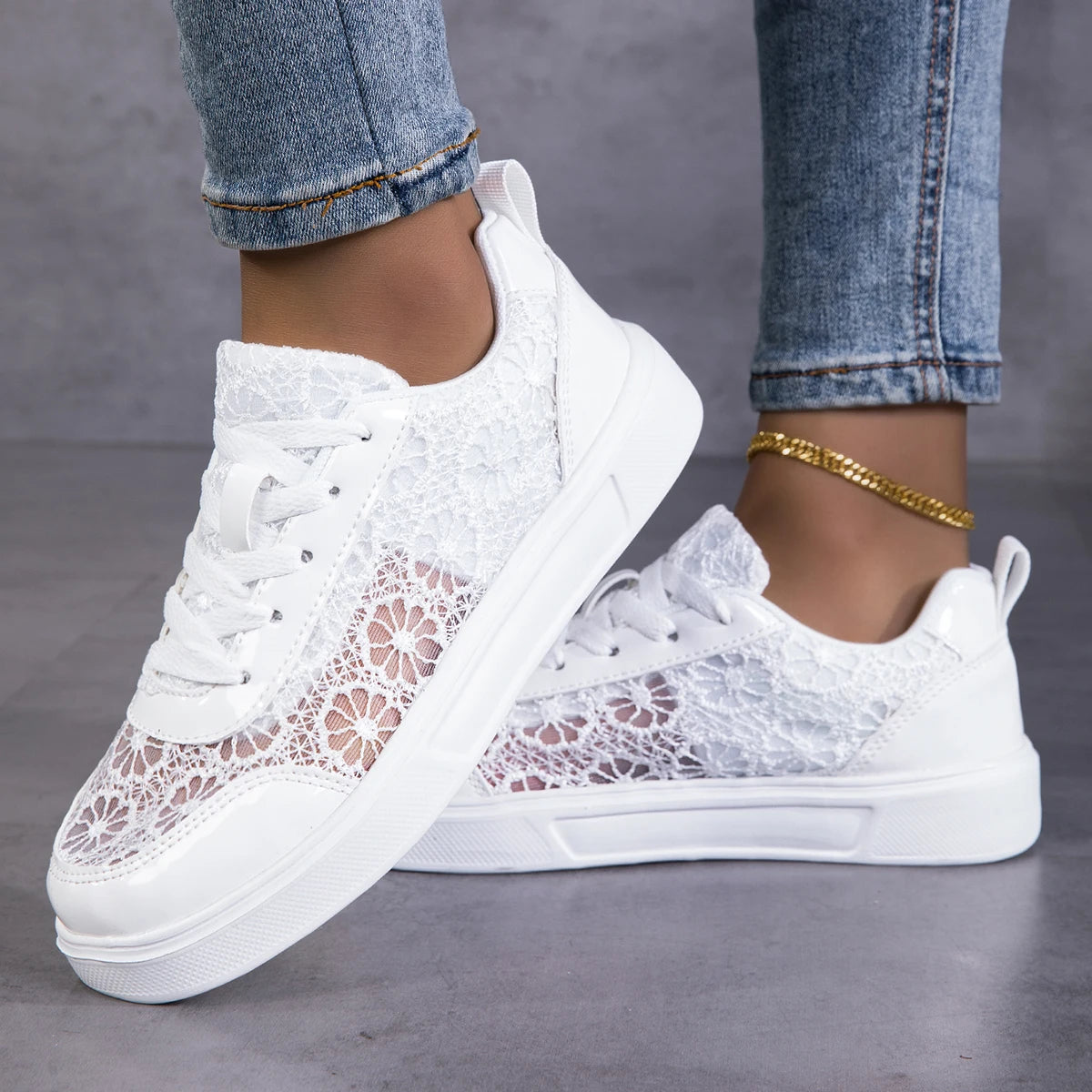Women Platform Sneakers Lace Up Breathable Mesh Non Slip Footwear
