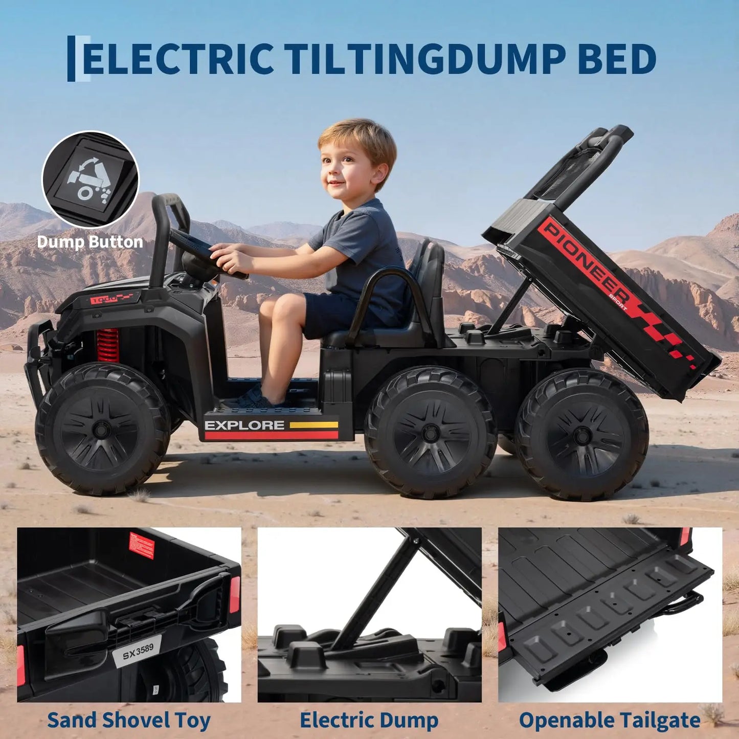 24V 4WD All Terrain Kids Ride On Dump Truck With Parental Remote