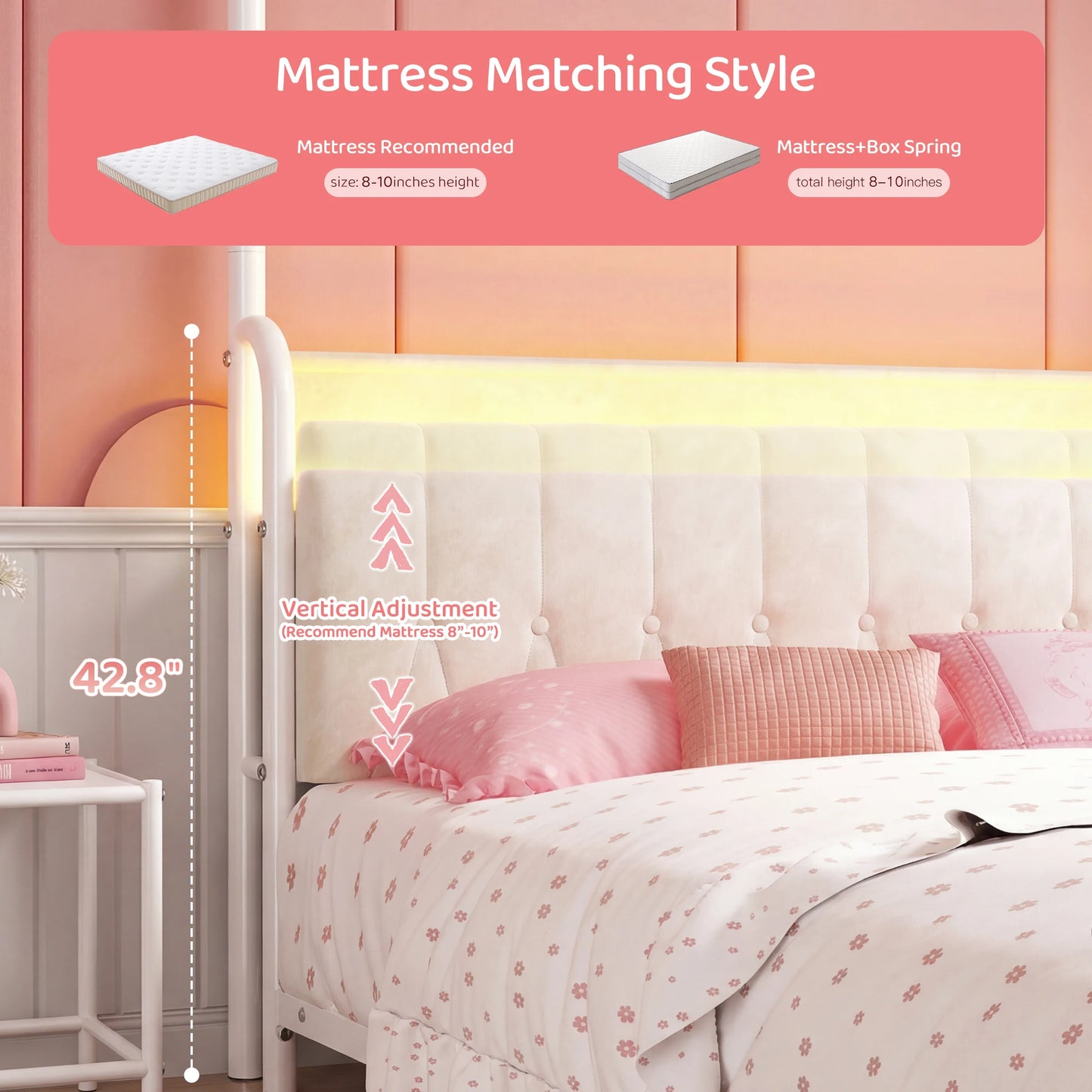 EnHomee Canopy Bed Frame With LED Lights And Charging Station