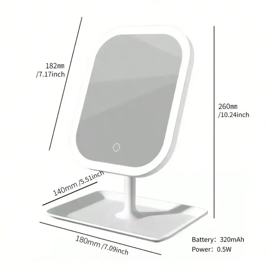 LED Foldable Makeup Mirror With Touch Control And Storage Base