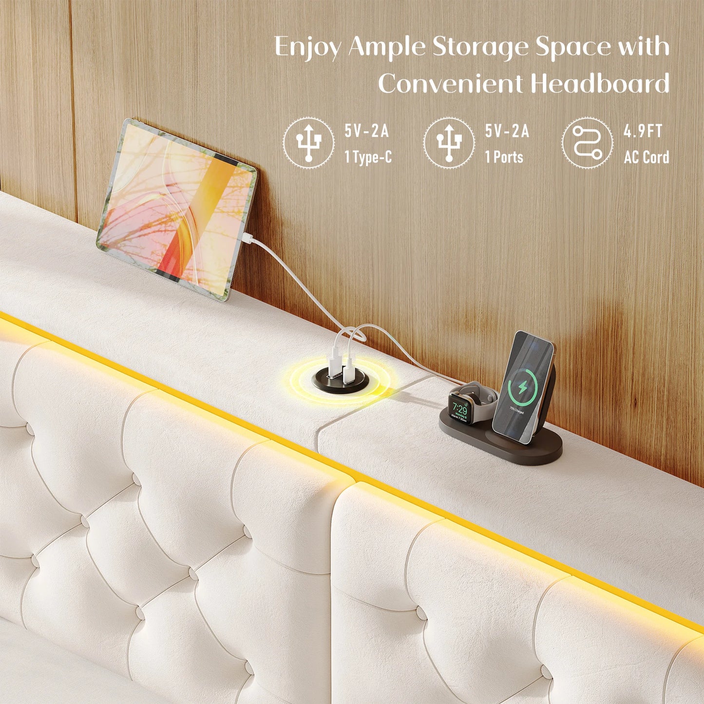 EnHomee Velvet Platform Bed Frame With Oversized Headboard And Storage Drawers