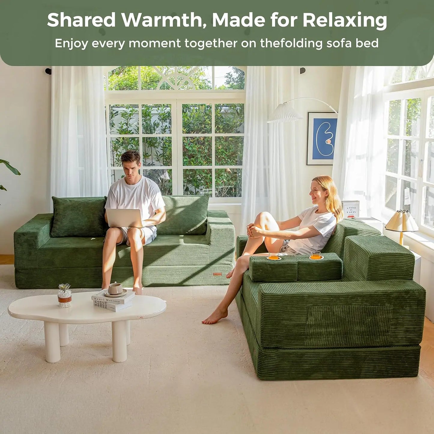 HUANZHUANG Convertible Sofa Bed 4 In 1 Modern Foldable Sofa