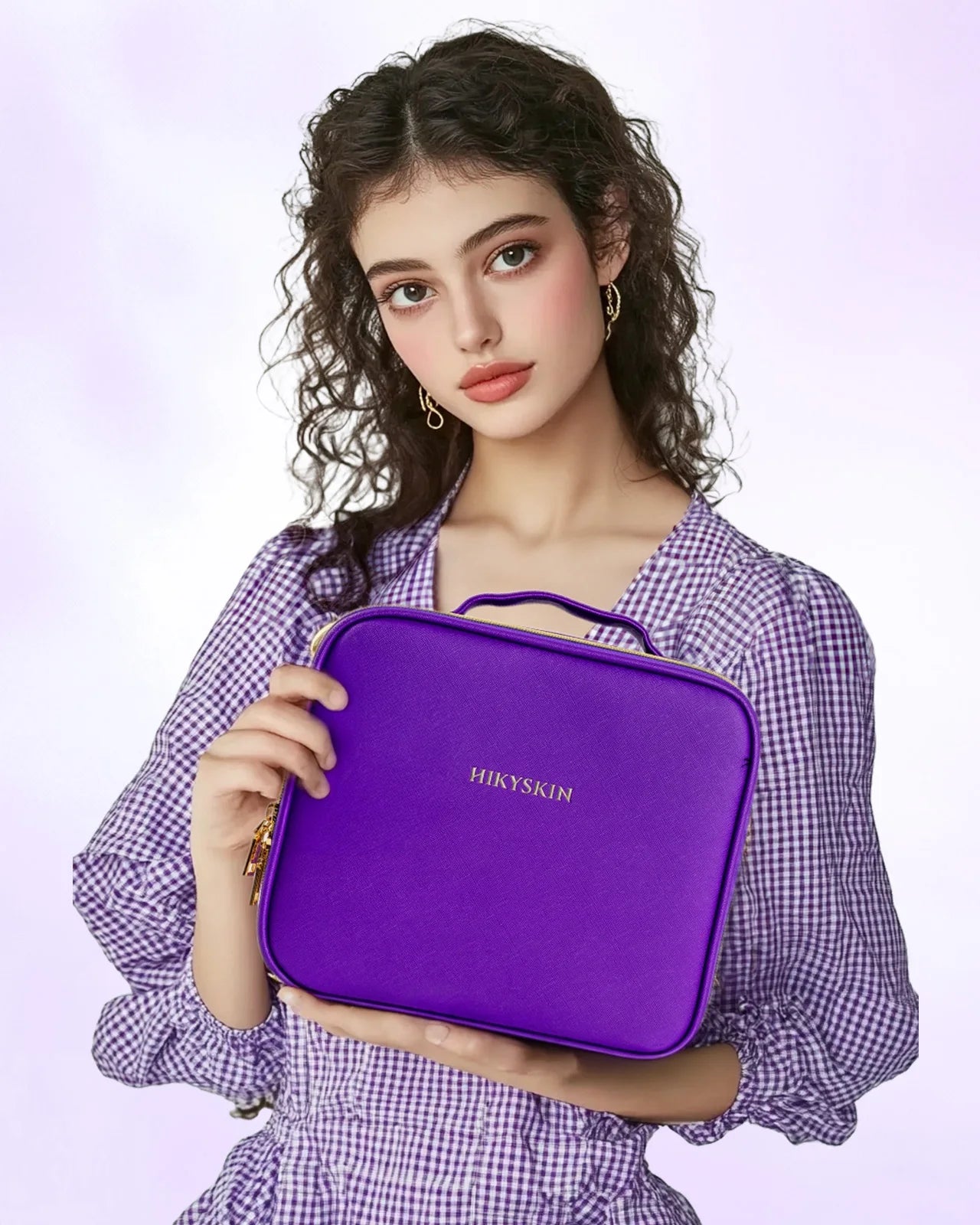 Portable Waterproof Leather Makeup Bag With Mirror And Lamp