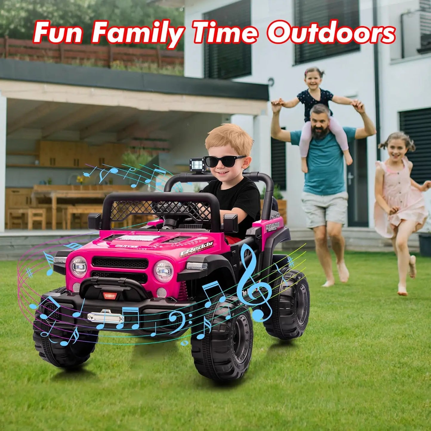 HiMISS 12V Ride On Car With Remote Control And Music LED Lights