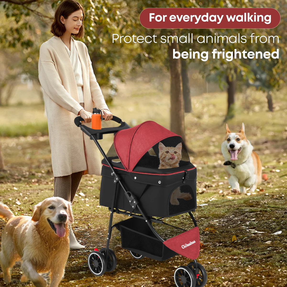 CHIHUAHUA Pet Stroller 3 Wheels For Small Medium Dogs Cats