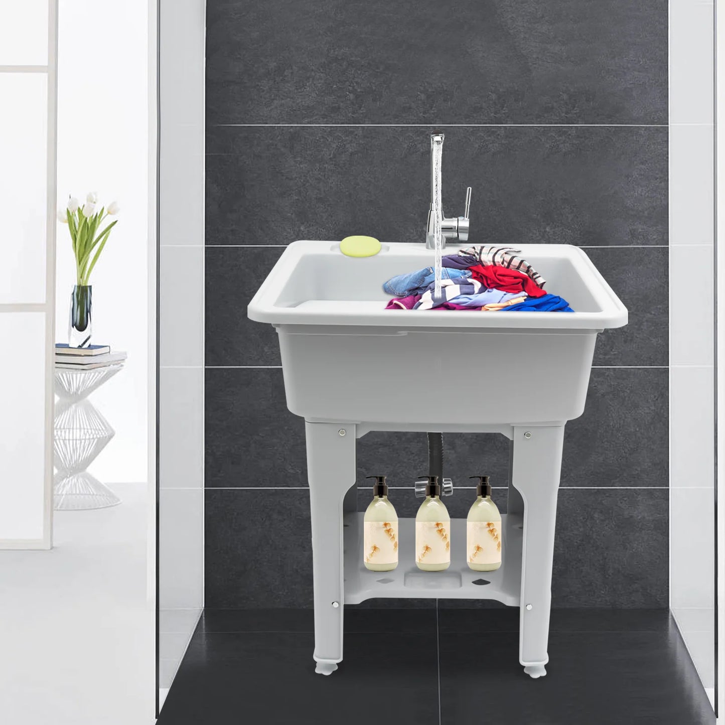 Multifunctional Laundry Sink With Faucet And Washboard
