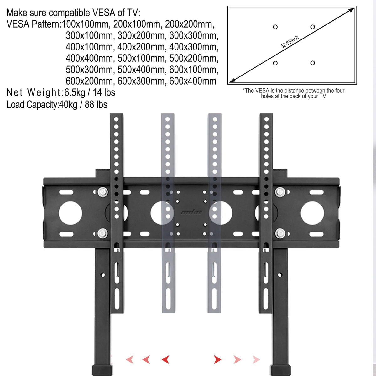 Unho Height Adjustable TV Floor Stand For Flat Panel Televisions