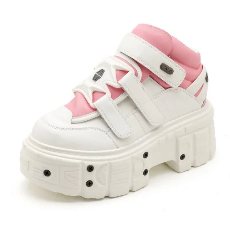 Women Punk Chunky Platform Sneakers Hook Loop Gothic Leather Trainers