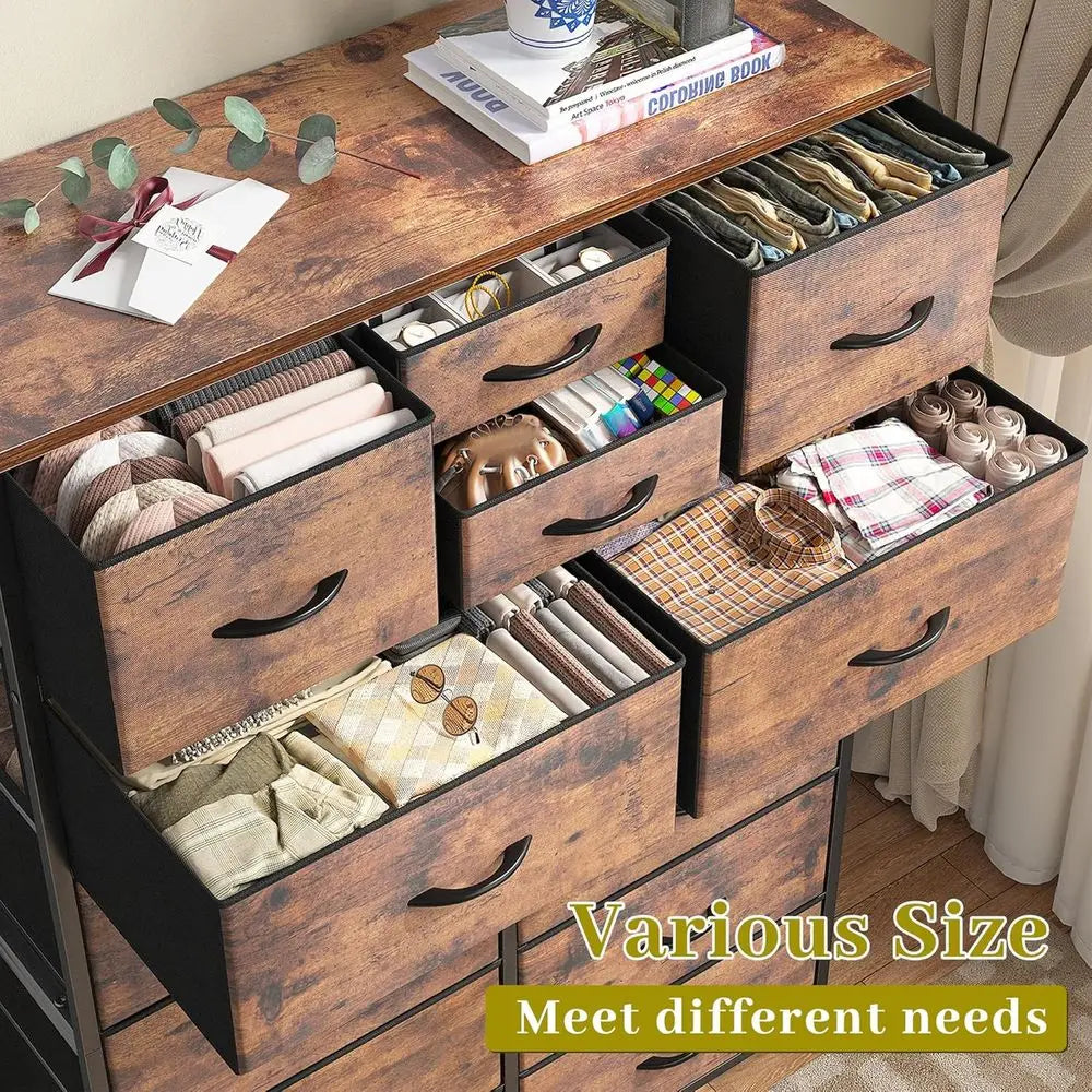 14 Drawer Dresser With Metal And Wood Top For Hallway Or Living Room