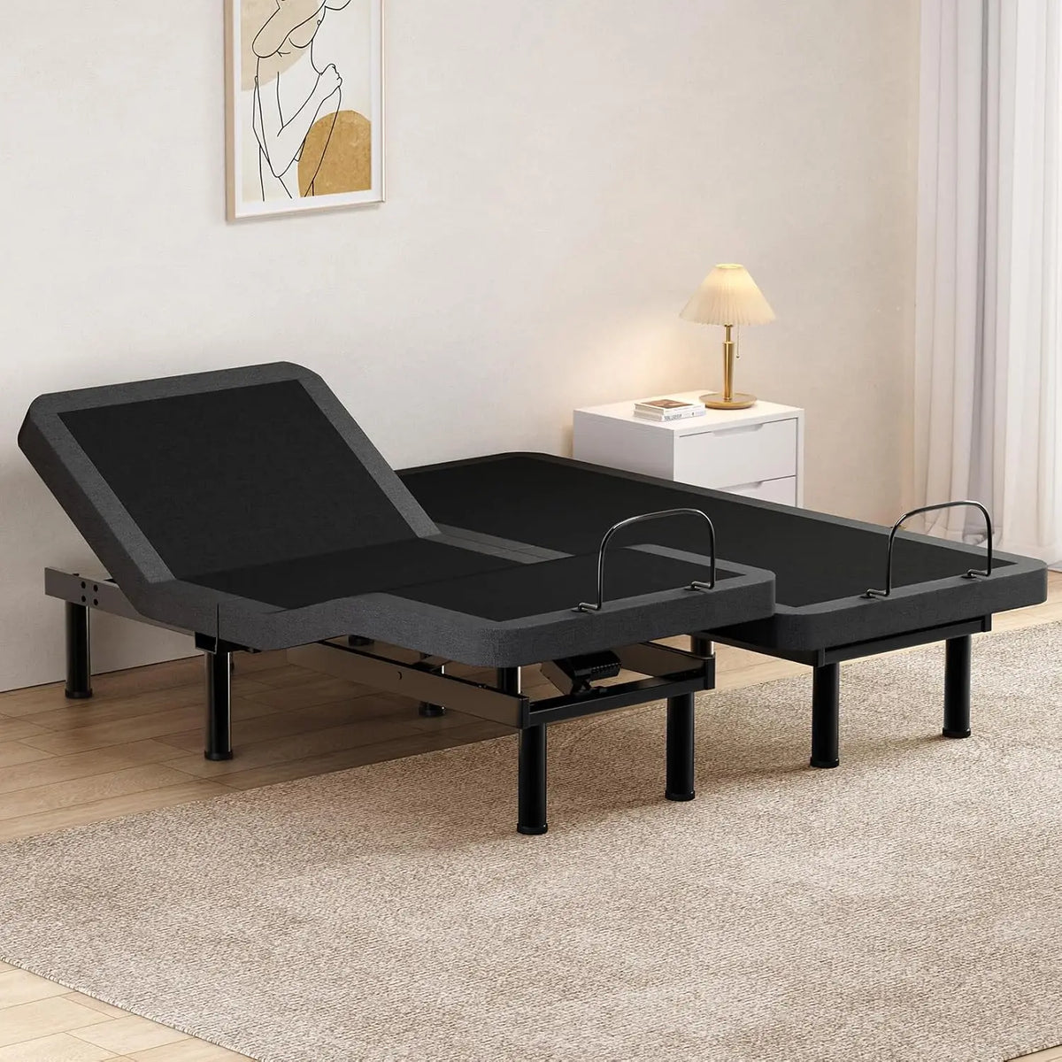 Split King Adjustable Bed Frame With Massage And Gel Memory Foam Mattress