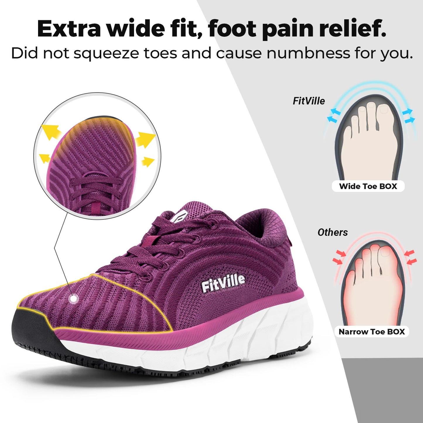 Fittington Women's Wide Toe Walking Jogging Sneakers Arch Support