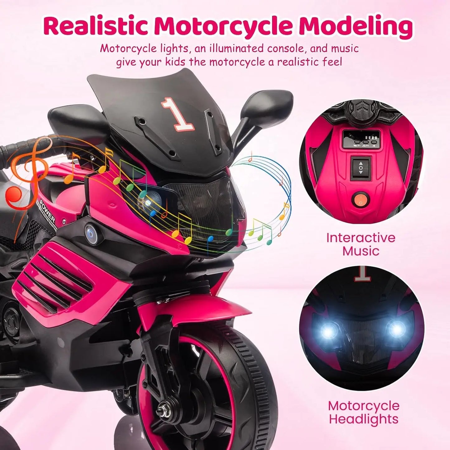 HiMISS 6V Children Motorcycle Ride On Toy With Training Wheels