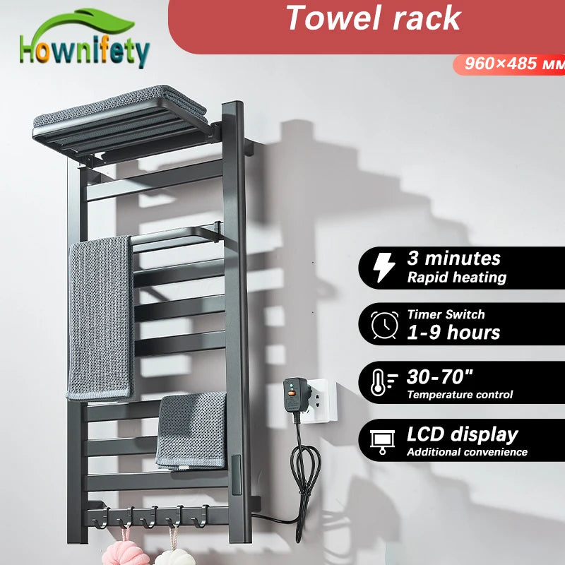 Bathroom Electric Towel Rack Thermostatic Heating With Digital Display Aluminum