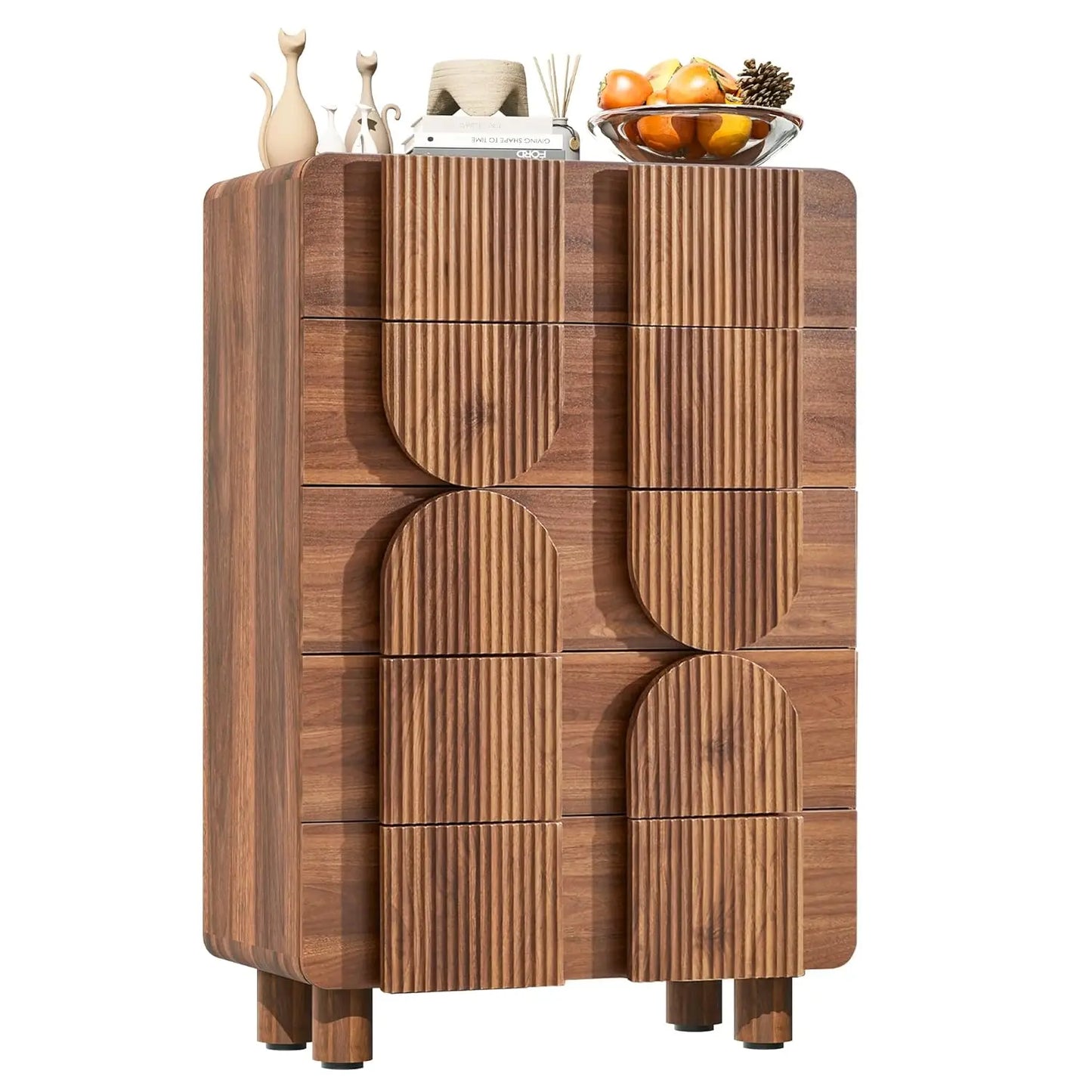 Three Drawer Fluted Dresser Modern Mid Century Wood Chest