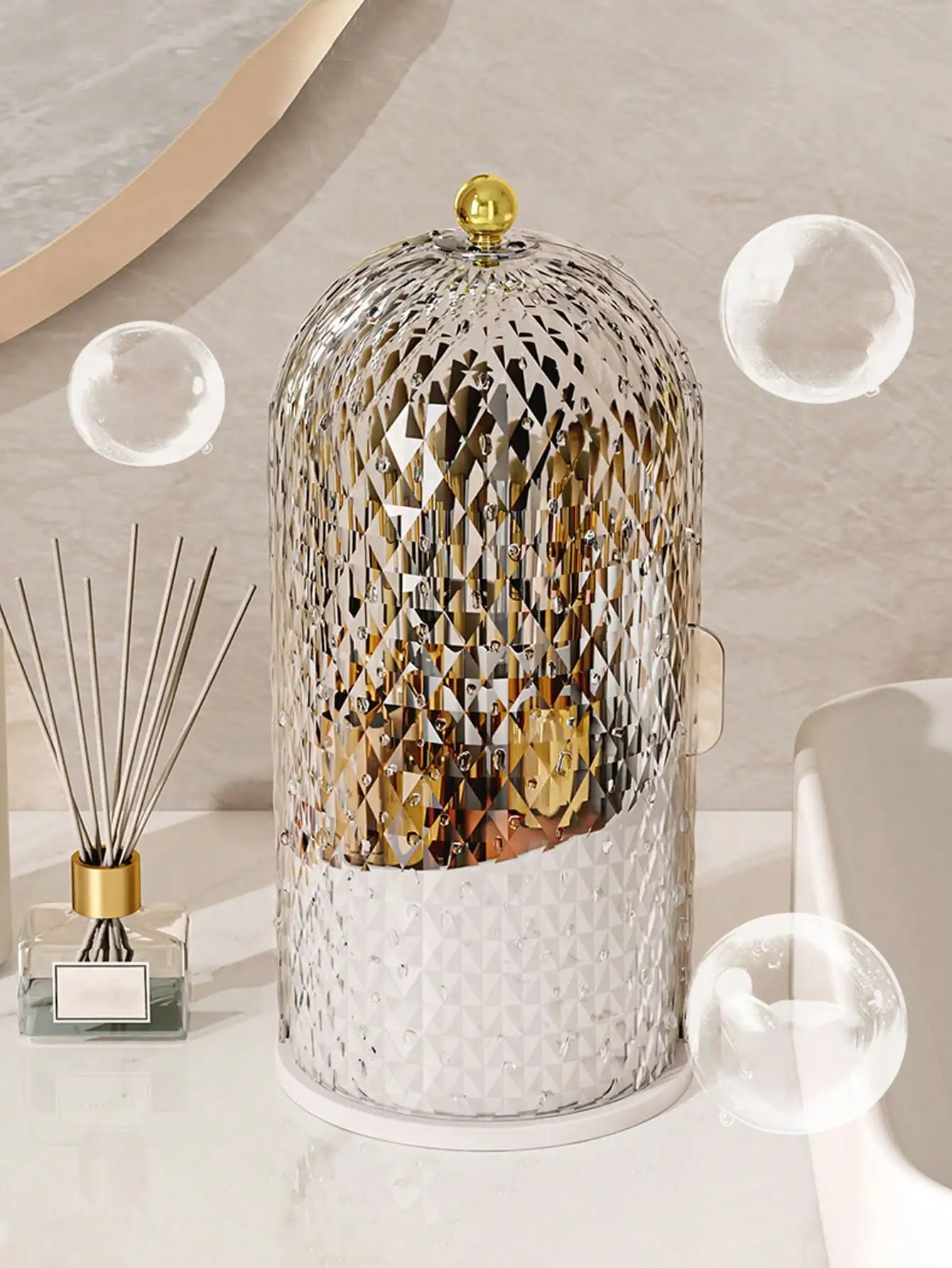 360 Rotatable Sliding Multi Compartment Cosmetic Brush Vanity Storage Box