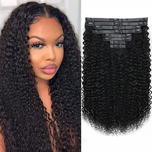 UEENLY Curly Wave Clip In Hair Extensions 8 Pieces Remy