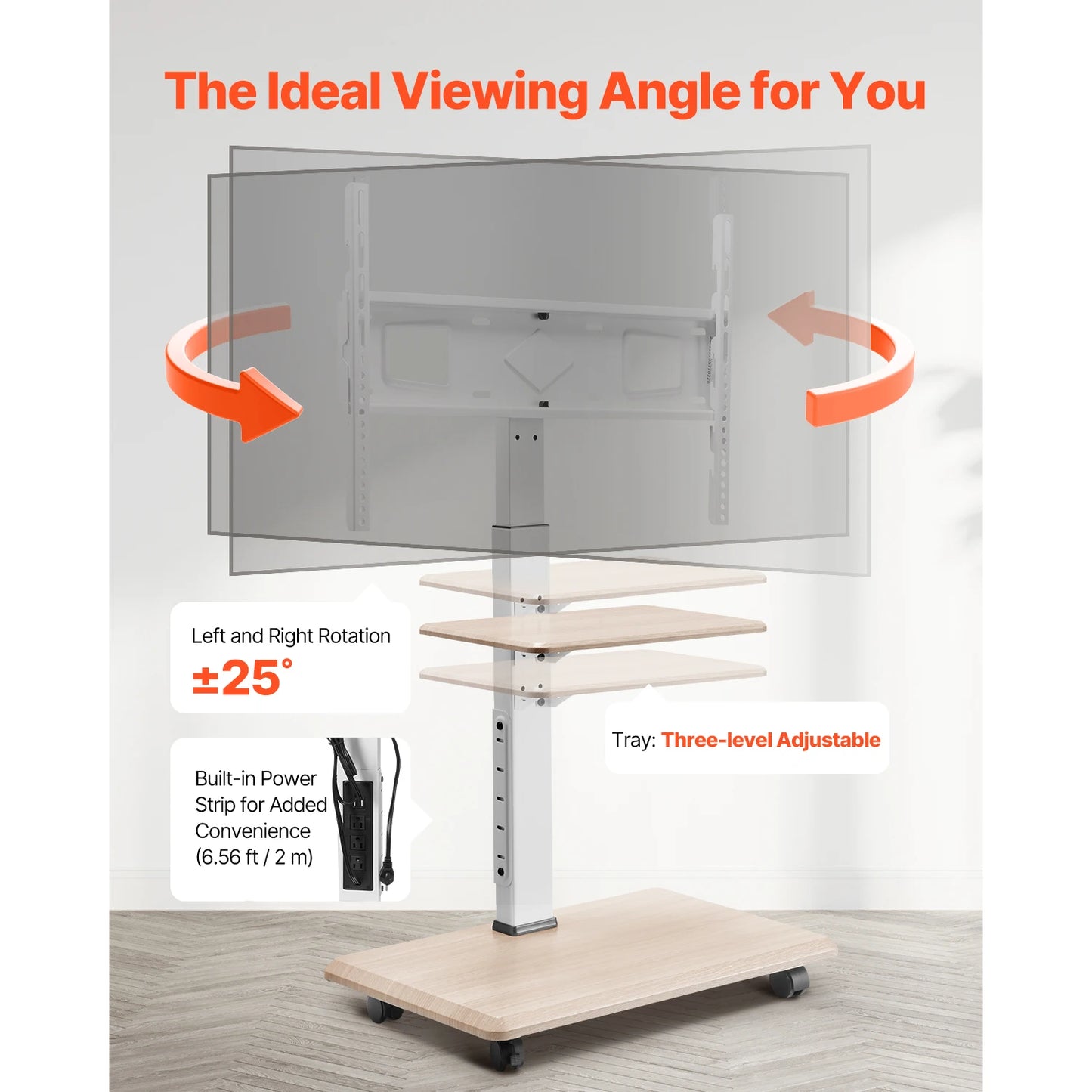 SucceBuy Rolling TV Stand Mobile TV Cart With Height Adjustable Mount