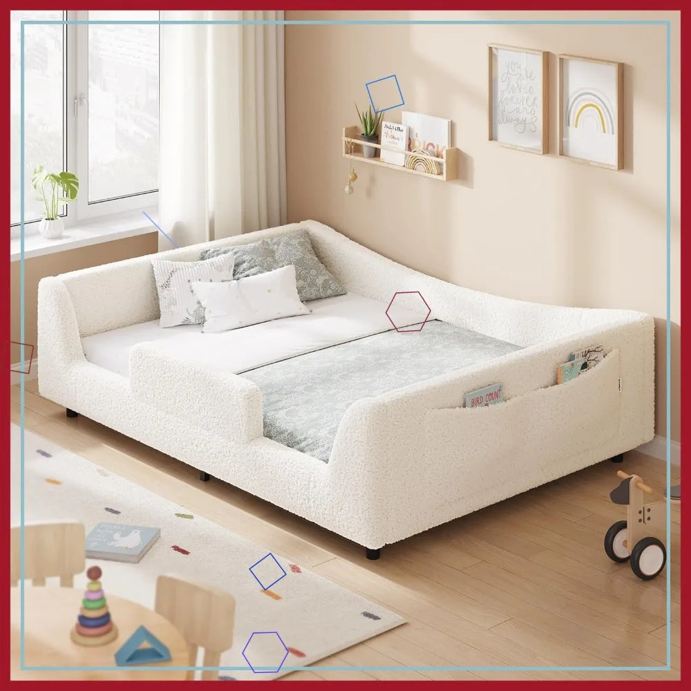 2In1 Convertible Full Floor Bed With High Rails Teddy Boucle