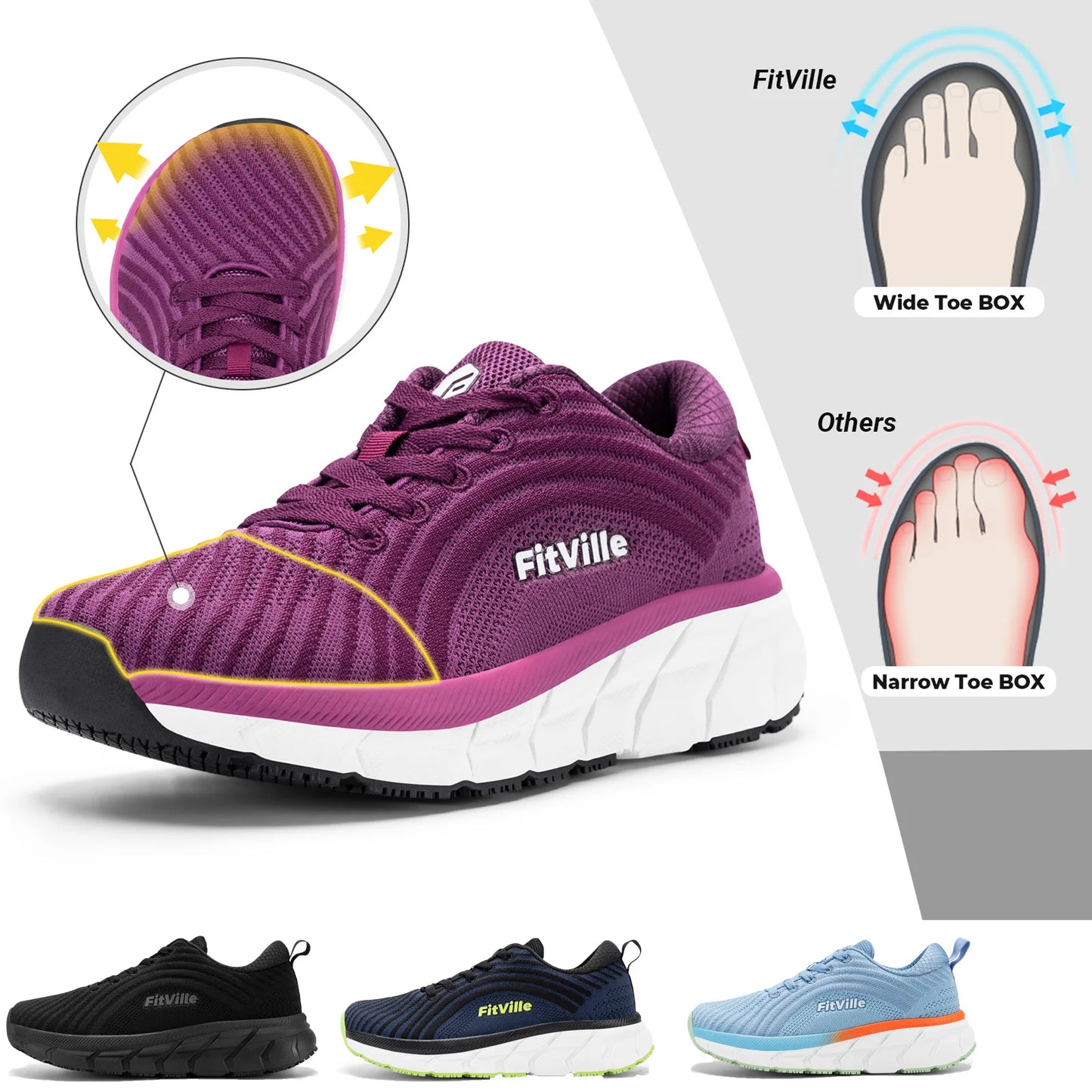 Fittington Women's Wide Toe Walking Jogging Sneakers Arch Support