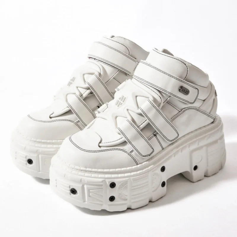 Women Punk Chunky Platform Sneakers Hook Loop Gothic Leather Trainers
