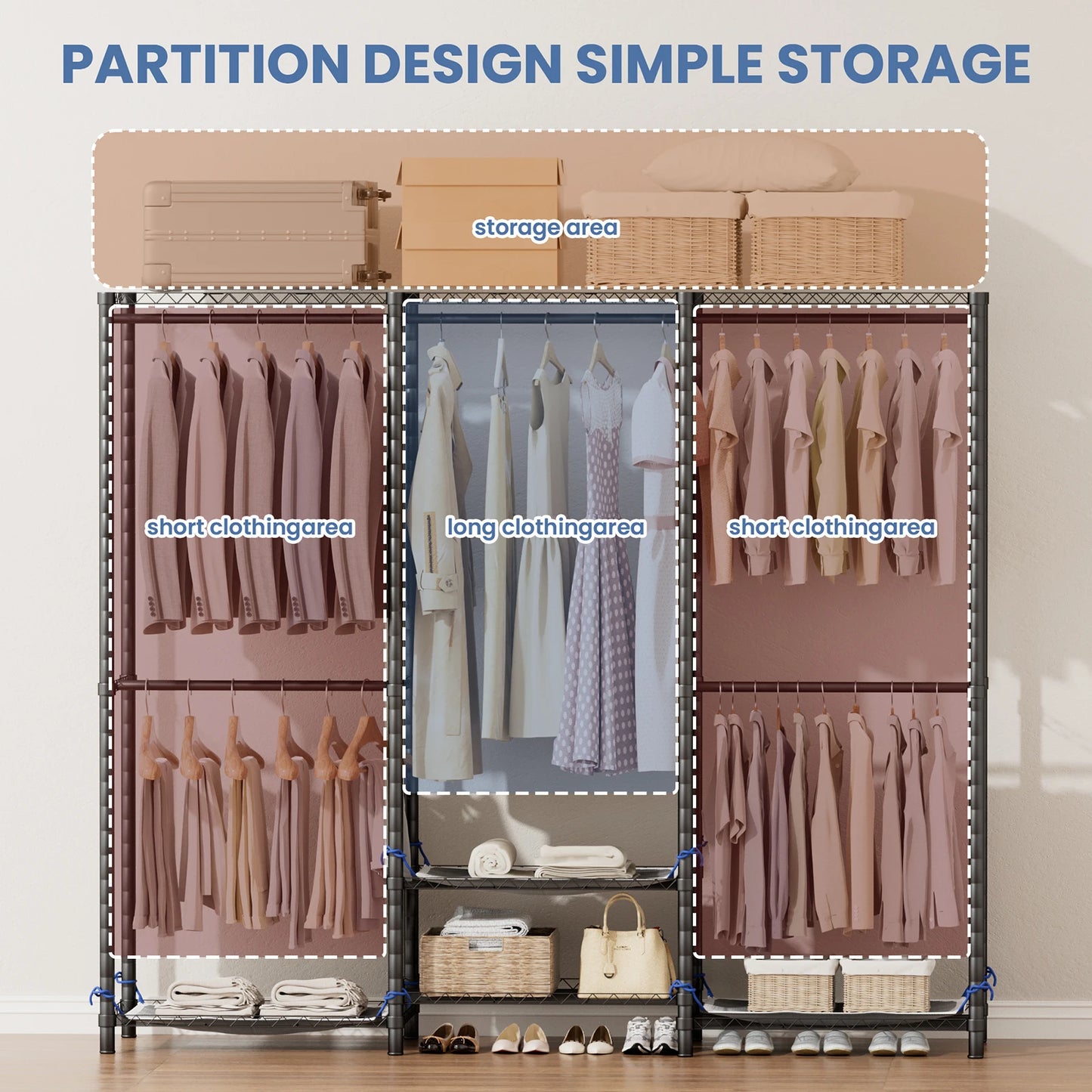 Freestanding Heavy Duty Clothes Rack Storage Organizer Wardrobe
