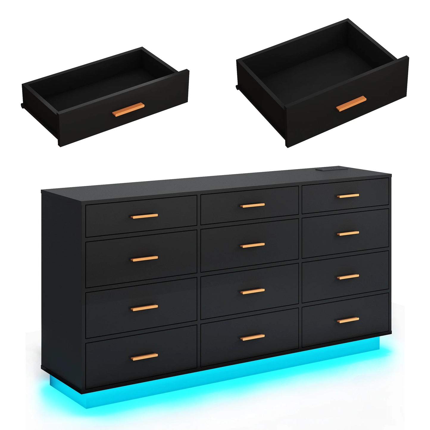 QiaoShiRen Modern Dresser With Power Outlets And LED Lights