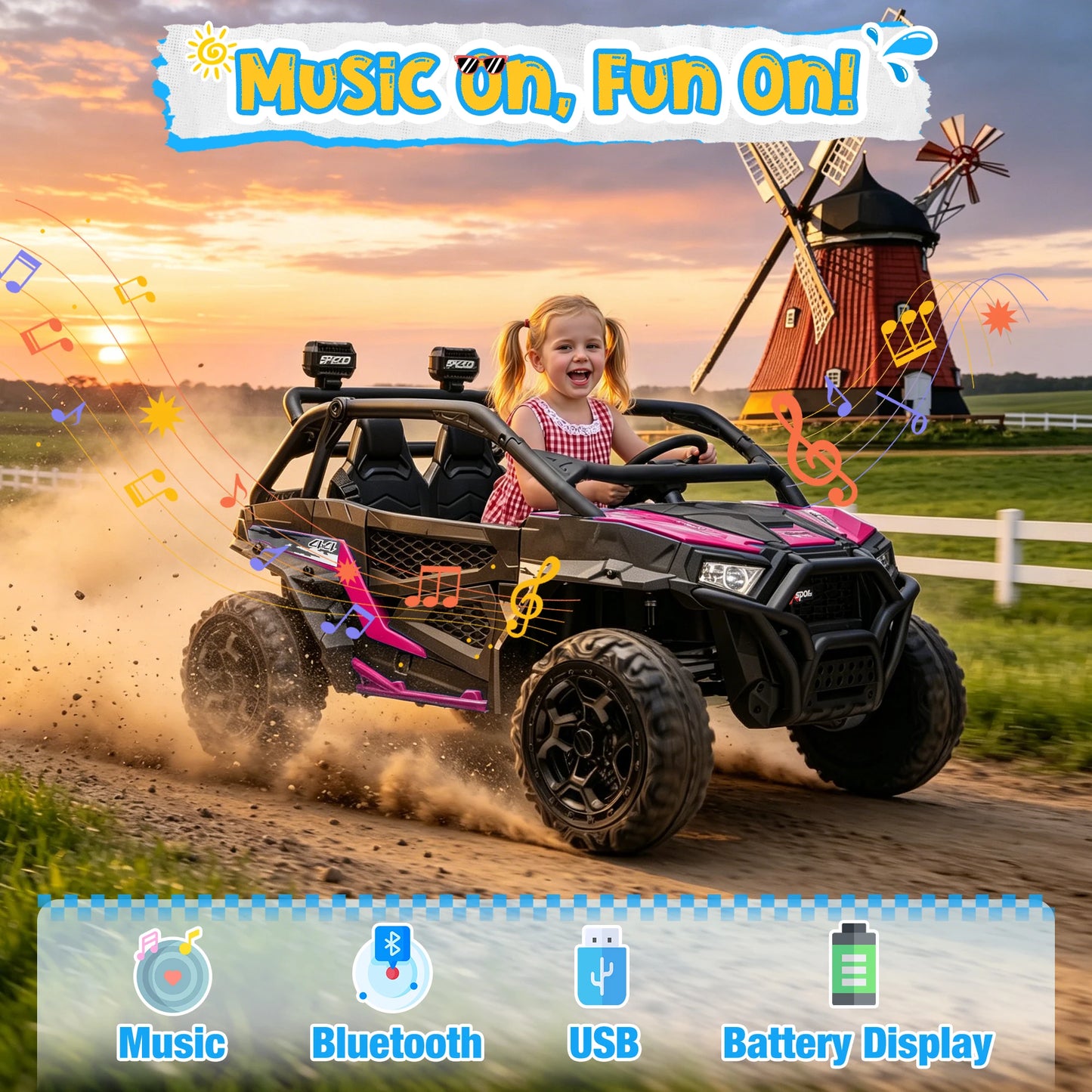 Joyracer 24V 4WD Kids Electric UTV Ride-On With Music LED Lights