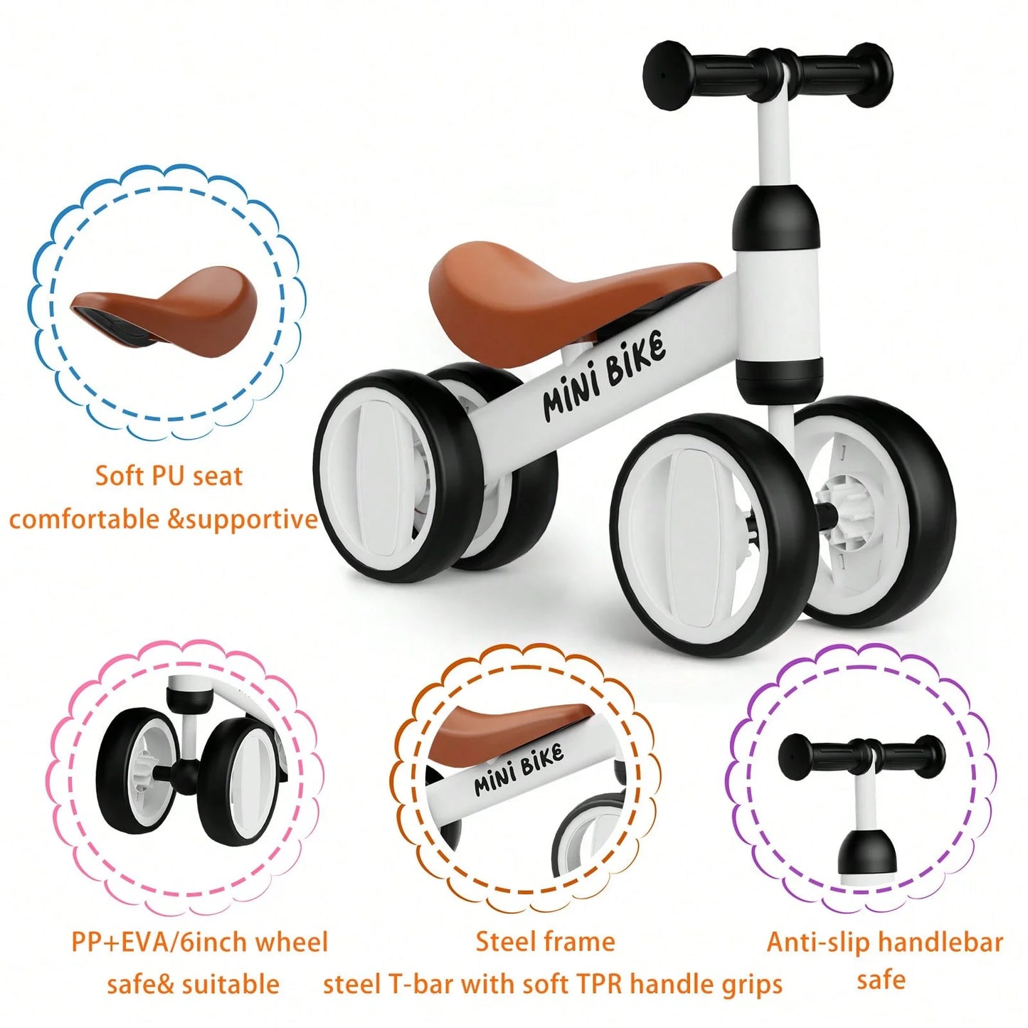 Toddler Balance Bike 4Wheel NoPedal Ride On Toy For Kids