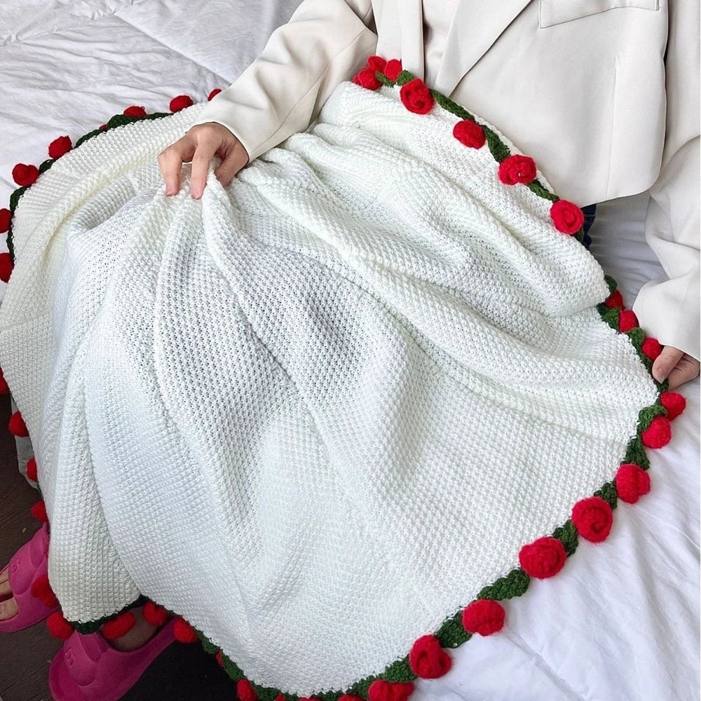 Flower Bouquet Knit Throw Blanket Soft Lightweight Home Decor