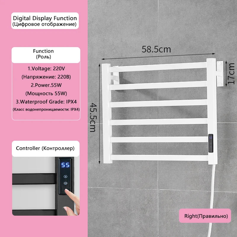 Electric Towel Rack With Digital Display Wall Mounted 55W