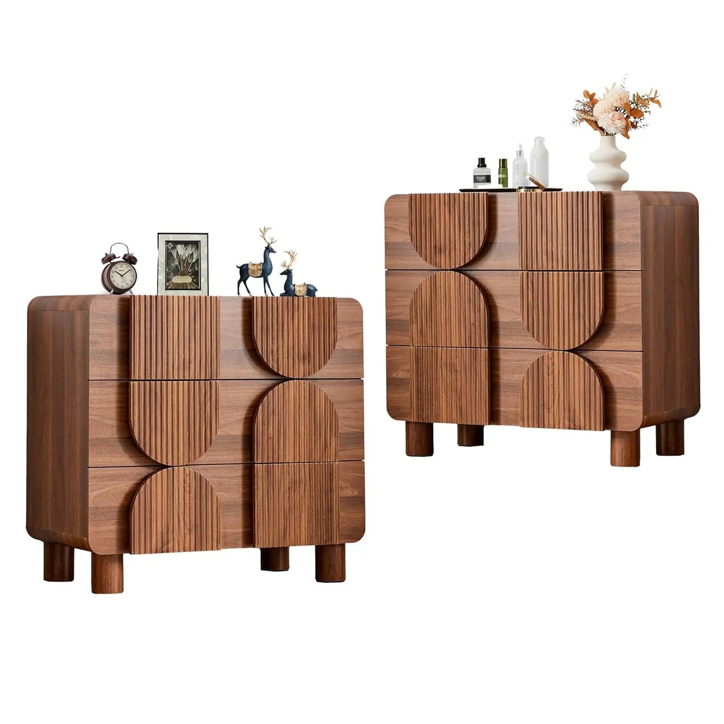 Three Drawer Fluted Dresser Modern Mid Century Wood Chest