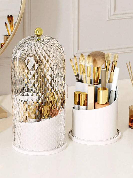 360 Rotatable Sliding Multi Compartment Cosmetic Brush Vanity Storage Box