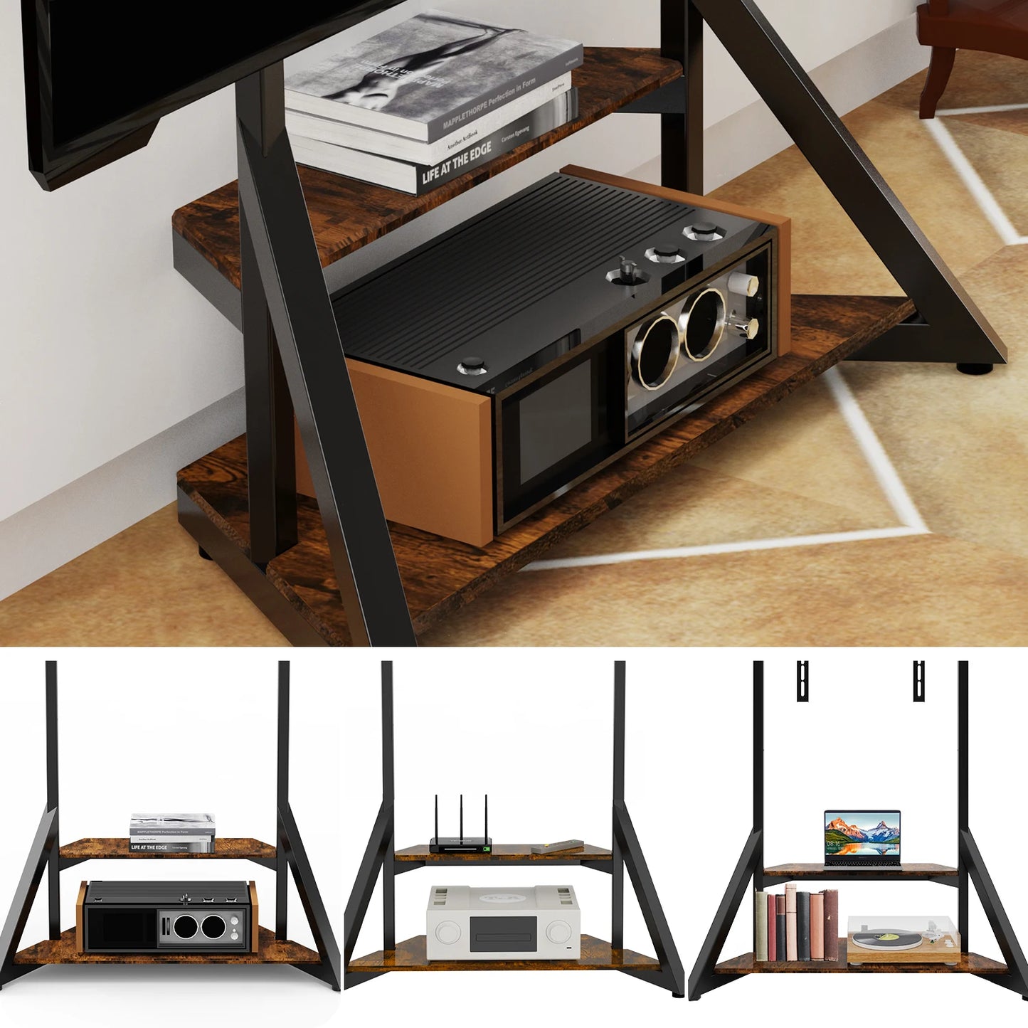 Unho Adjustable Height Rolling TV Floor Stand Bracket Industrial