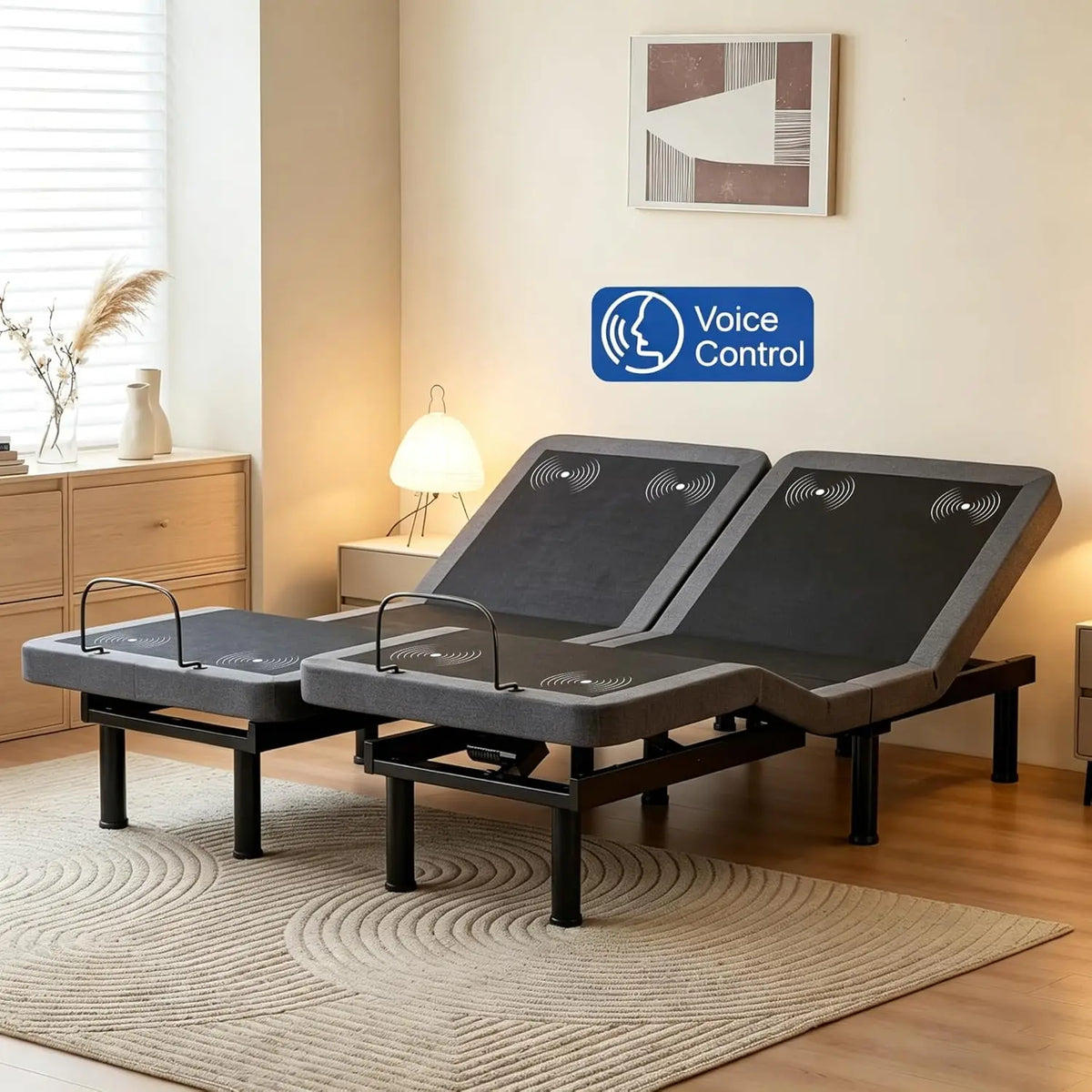 Split King Adjustable Bed Frame With Massage And Gel Memory Foam Mattress