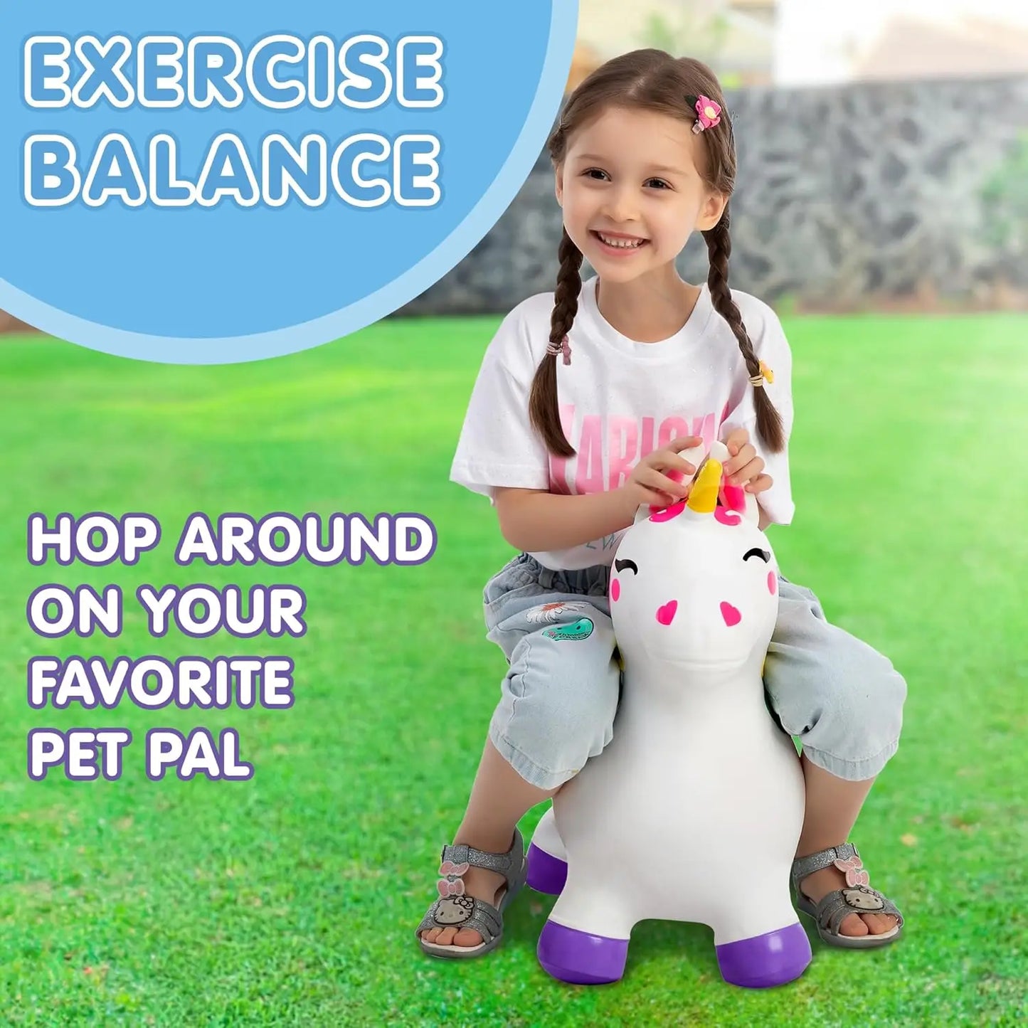 Joyfy Kids Bouncy Unicorn Horse Ride On Toy For Birthday