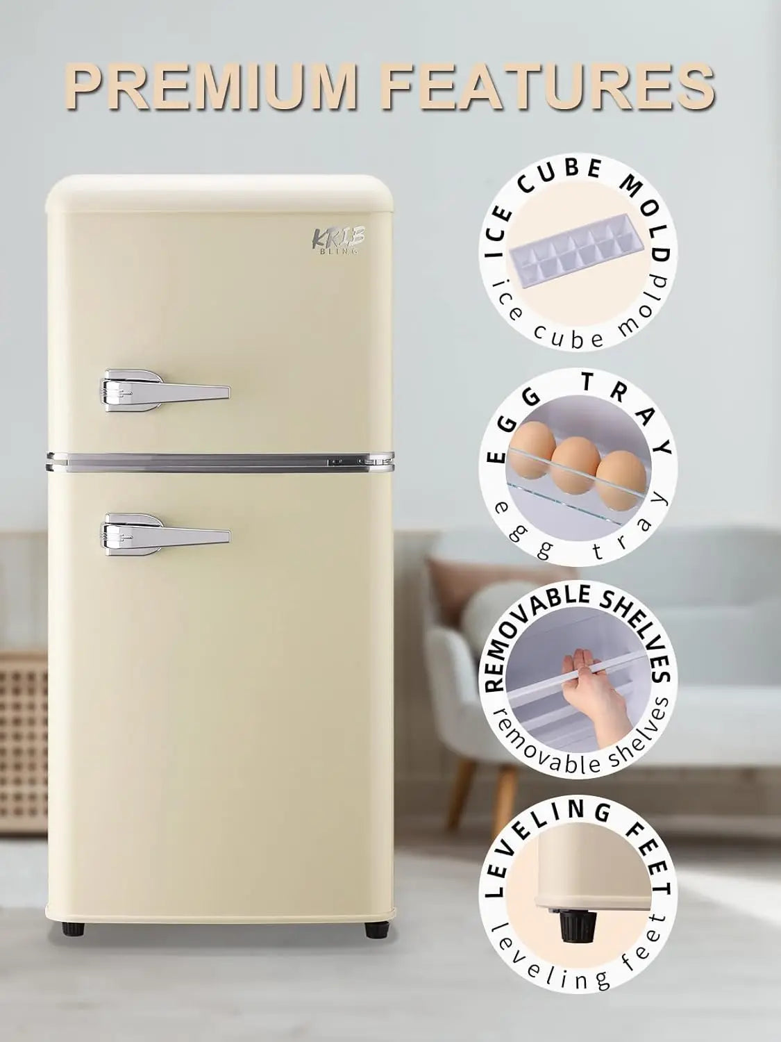 Krib Bling Compact Refrigerator Mini Fridge With Freezer Retro Design