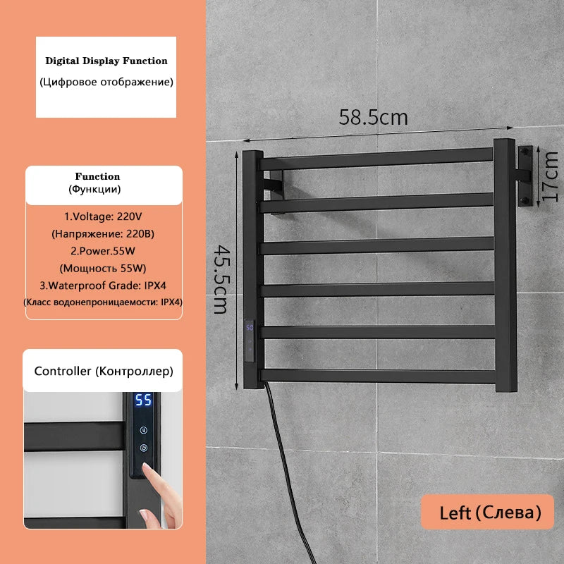 Electric Towel Rack With Digital Display Wall Mounted 55W