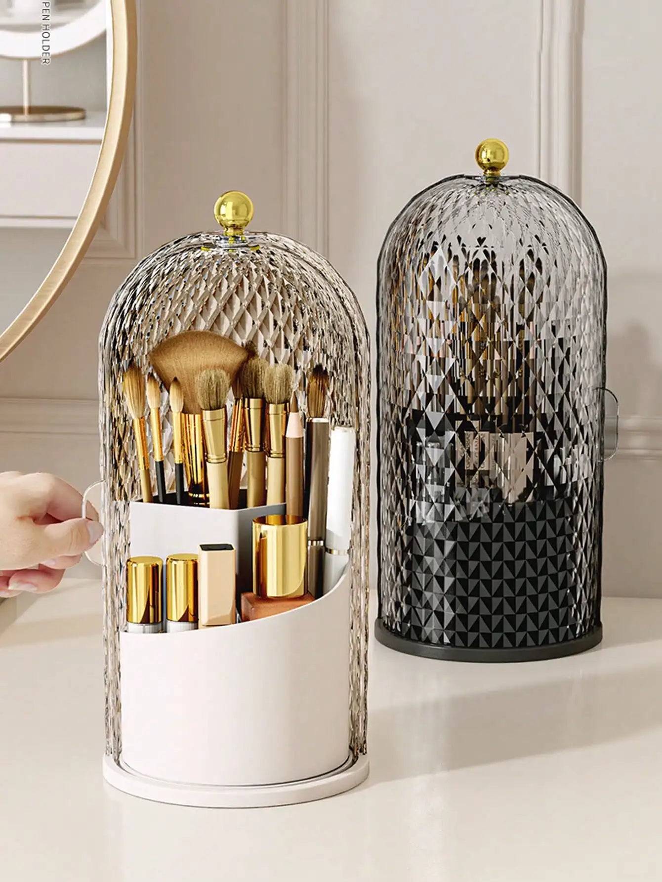 360 Rotatable Sliding Multi Compartment Cosmetic Brush Vanity Storage Box